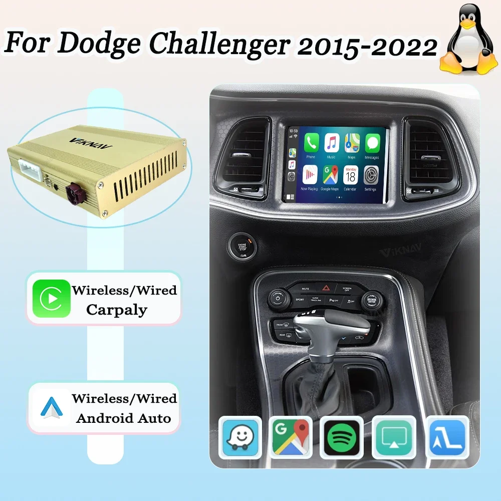 Viknav Linux For Dodge Challenger 2015-2022 Car Screen Decoder Interface Box Multimedia Android Auto GPS Wireless Carplay Stereo