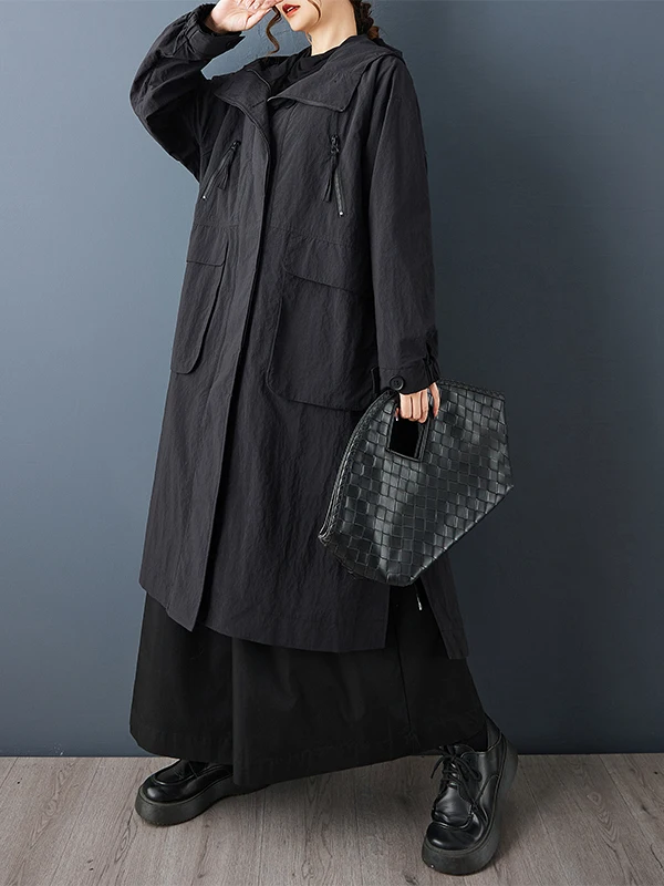 

Casual Sle Double Layered Loose Fit Windbreaker for Women plus Size Autumn New Arrival Versatile Mid-Length Outerwear