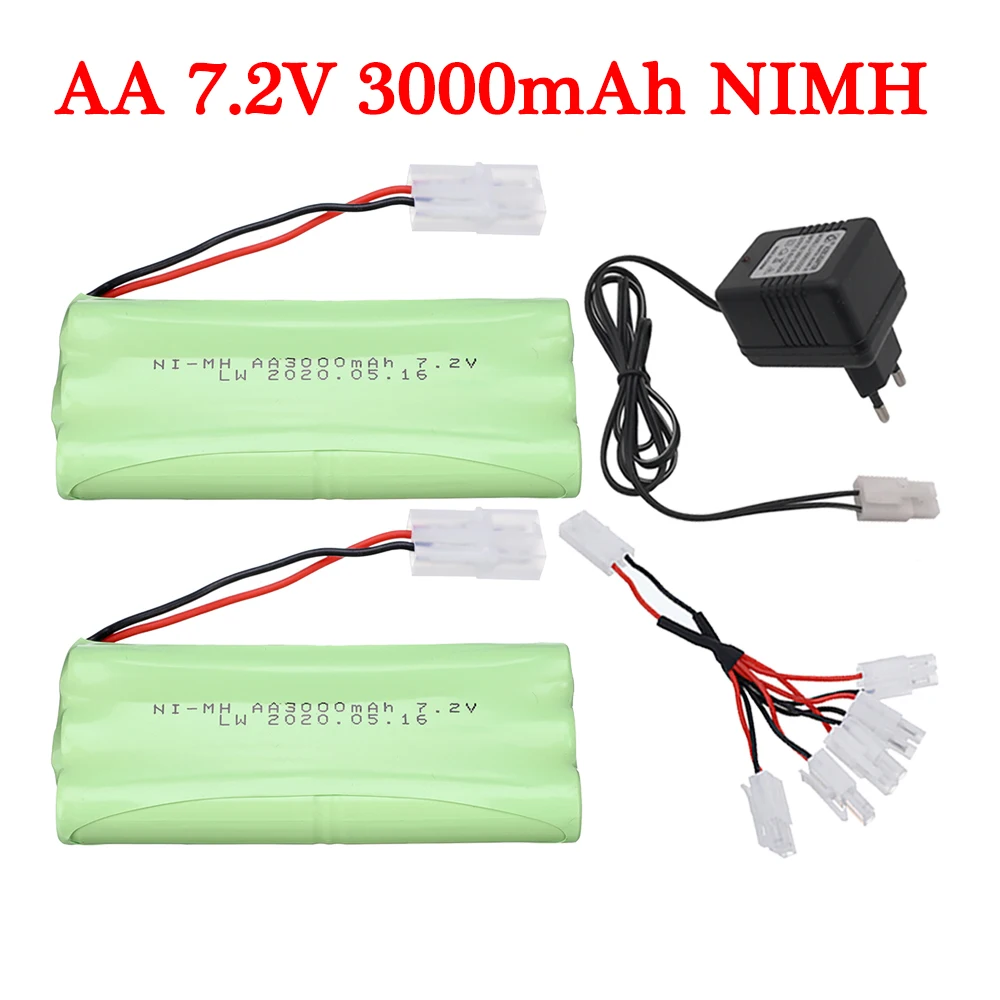 

7.2V 3000mAh Ni-MH Battery and Charger Set For Rc Toys Cars Tanks Trucks Robots Guns Boats Accessories AA 7.2V NIMH Battery Pack