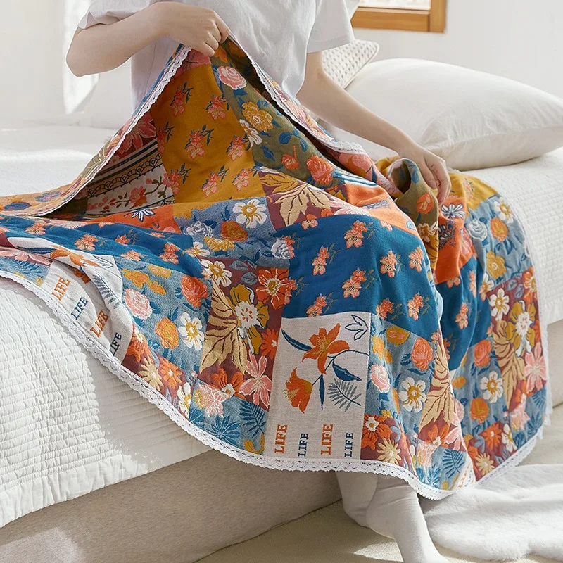 Boho Bath Towels Luxury Floral Bath Towels Beach Towels, Blue 100% Cotton Farmhouse Decorative Blanket Bathroom Towels