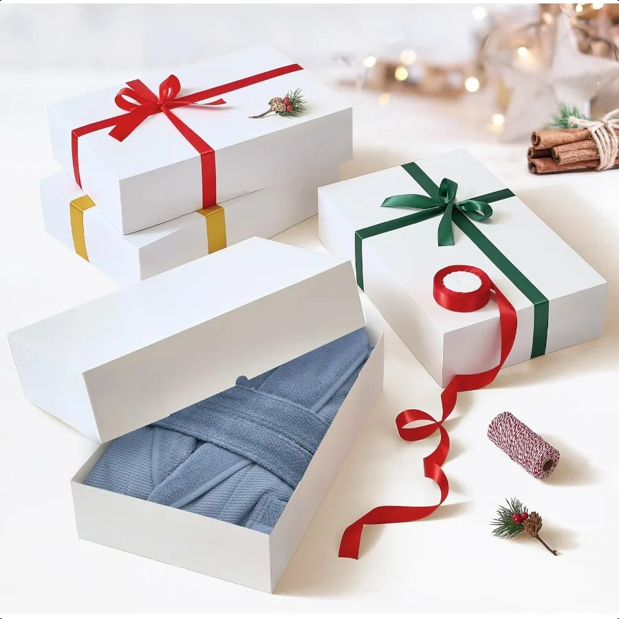 12 Cajas de Regalo Premium con tapas para regalos Cajas Blancas Extra Grandes para Envolver Regalos Cajas de Regalo de Ropa Profunda de 4 Pulgadas para bata