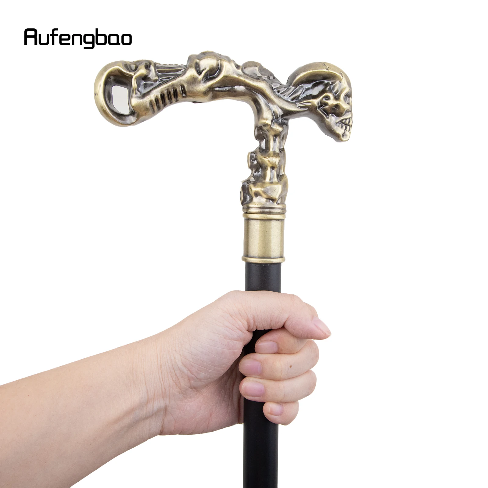 Coppery Skull Single Joint Walking Stick with Hidden Plate Self Defense Fashion Cane Plate Cosplay Crosier Stick 93cm