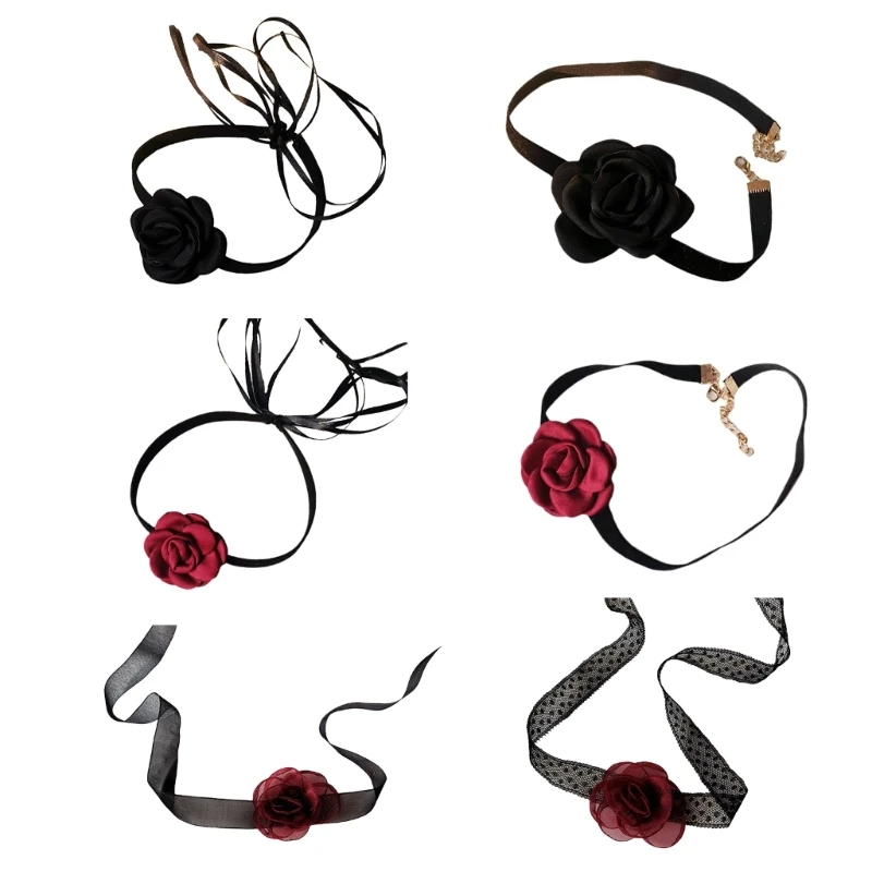 

Rose Choker Camellia Choker Lace Choker Flower Hairband Women Flower Choker Necklace Lace Flower Collar Choker Dropship