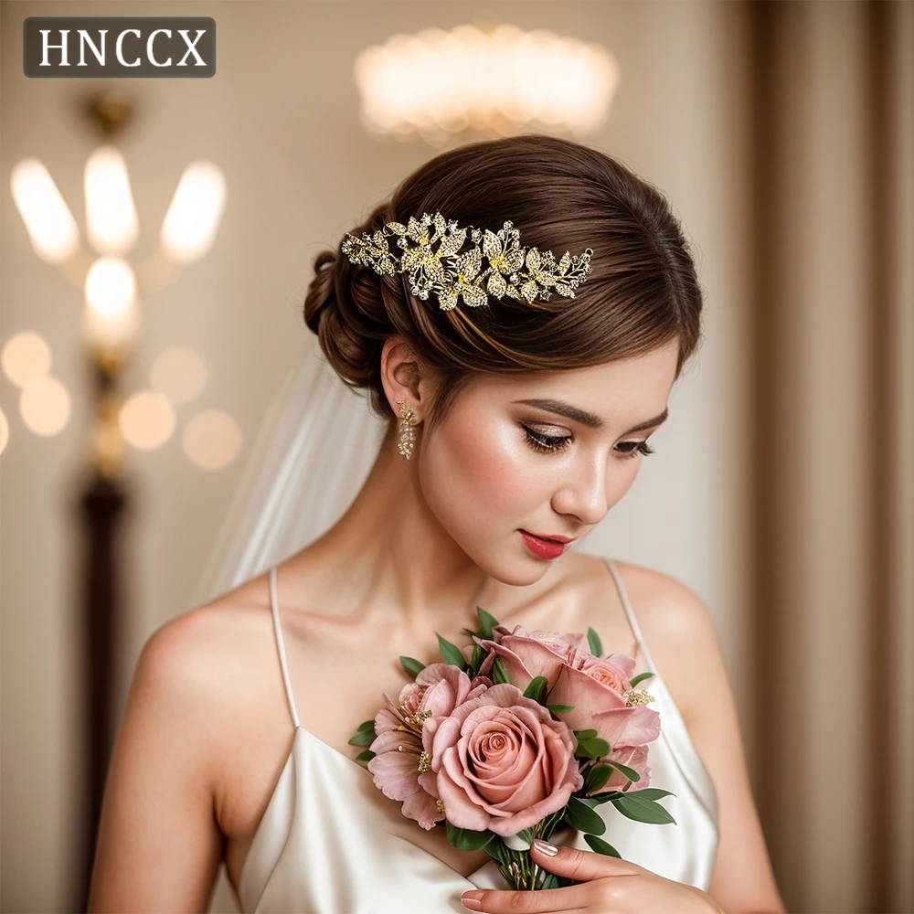 HNCCX Wedding Hair Combs Bridal Rhinestone Hair Tiara  Alloy Flower Headwear Bride Accessories Women Headpiece For Party CP301