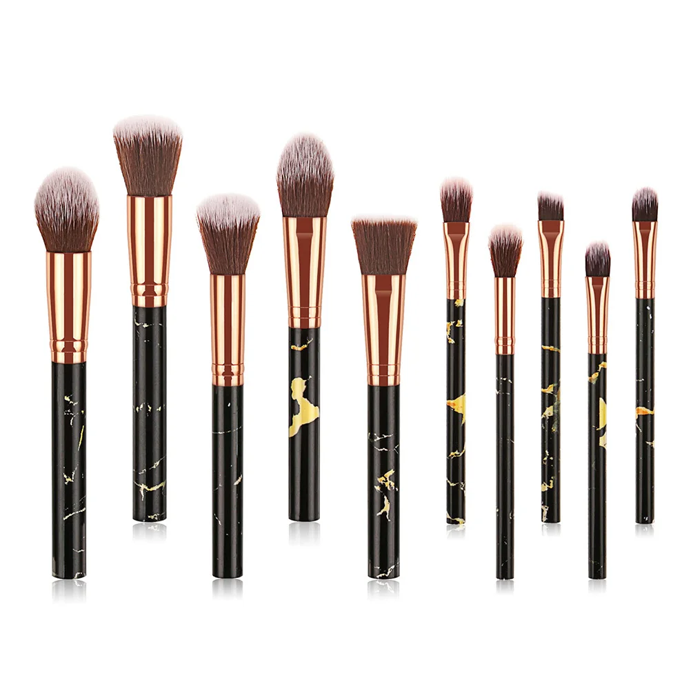

10pcs Makeup Brushes Set Marbling Design Premium Bristles Smooth Application Portable Brush Kit Holder Black T-10-193