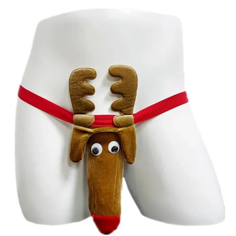 Sexy Men's Christmas Deer Shape Thongs Panties Underwear Pump Man Reindeer Bulge Pouch Thong G-String T Back Funny Briefs