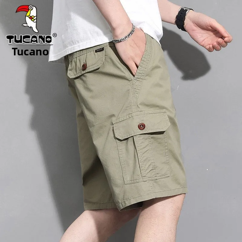 

Casual Cotton orts for Men Loose Fit Belted mid Waist Summer Busin Gentleman Sle Five-Quarter Length Straight Leg Pants