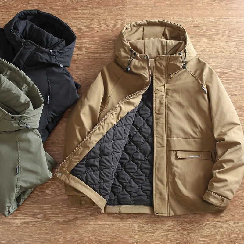 

Утепленная хлопковая куртка для мужчин: зимняя, теплая, ветрозащитная, водоотталкивающая, повседневная рабочая одежда с большими карманами, модный городской стиль