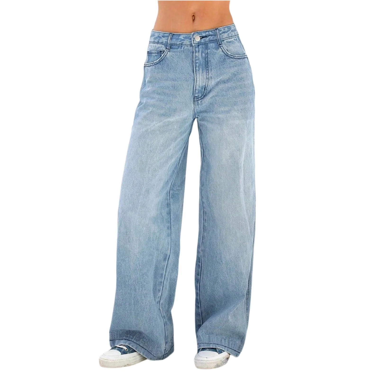 

Women Loose Wide Leg Denim Pants Washed Straight Nine-quarter Trousers Female Fitshinling Fashion Casual Jeans Pants Denim