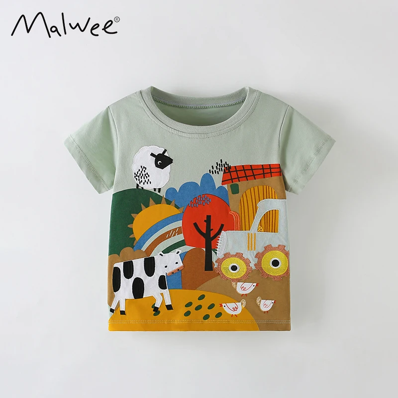 

Boys' T-shirt Summer round neck short sleeved European and American style animal farm printed casual top Children's clothing