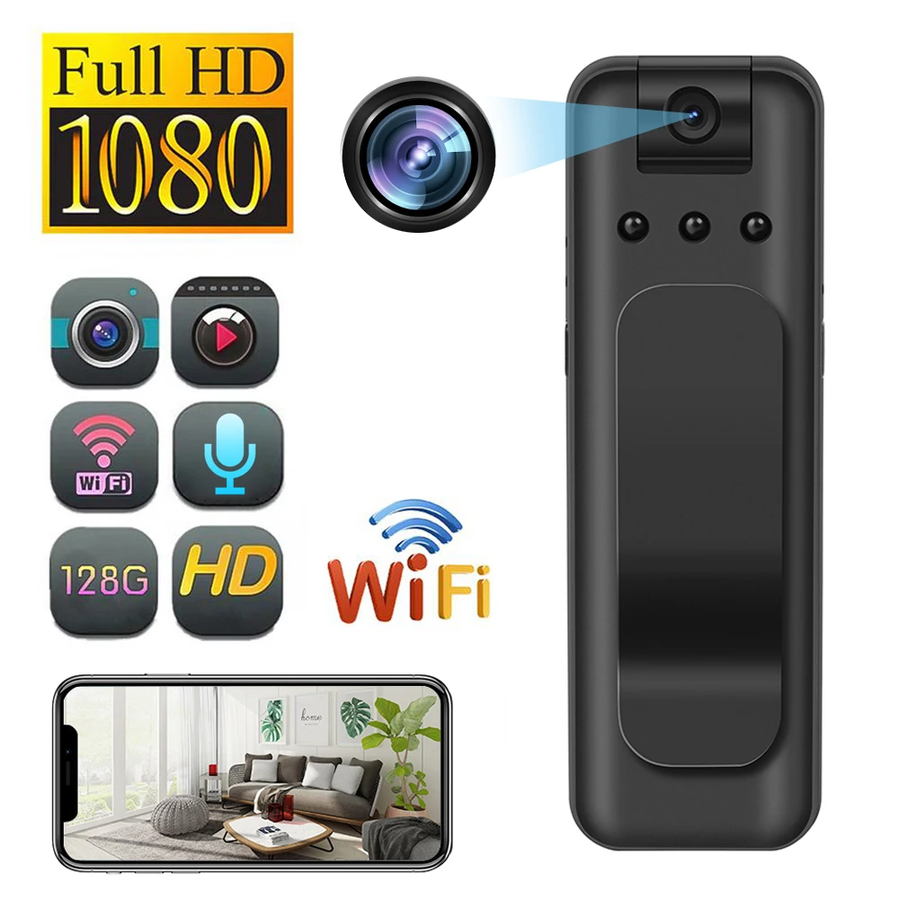 Full HD 1080P WiFi Mini Camera Outing Sport DV Night Vision Camcorder Back Clip Motion Camcorders Cam 180 Rotating Len Recorder