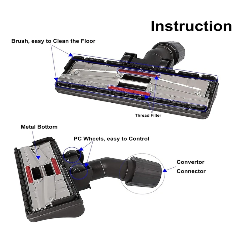 Universal Vacuum Cleaner Brush,Multifunction Floor Brush With Highly Adaptable Connector From Ø 32-38 Mm Works Perfectly Durable