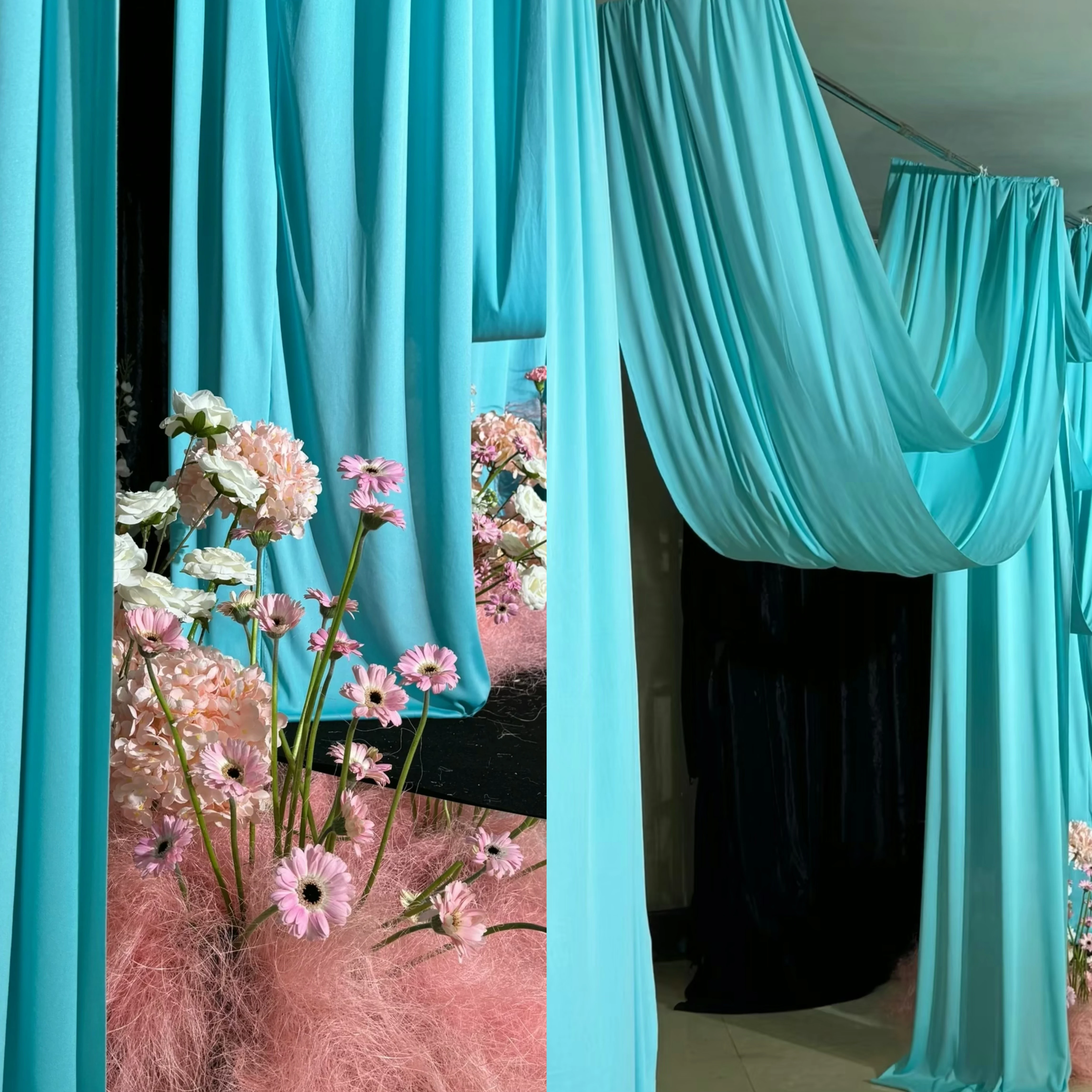 Blue Green Stretch Milk Silk Draping Fabric for Wedding Stage Layout Background Voile Shooting Cloth Fabric