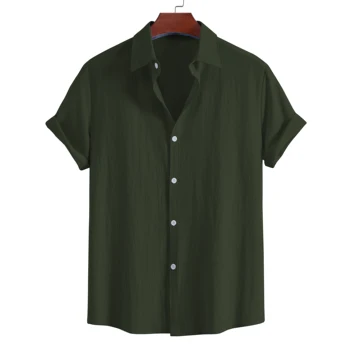 New men's short-sleeved lapel shirt summer fashion solid color outdoor youth pure cotton top versatile casual comfortable 1