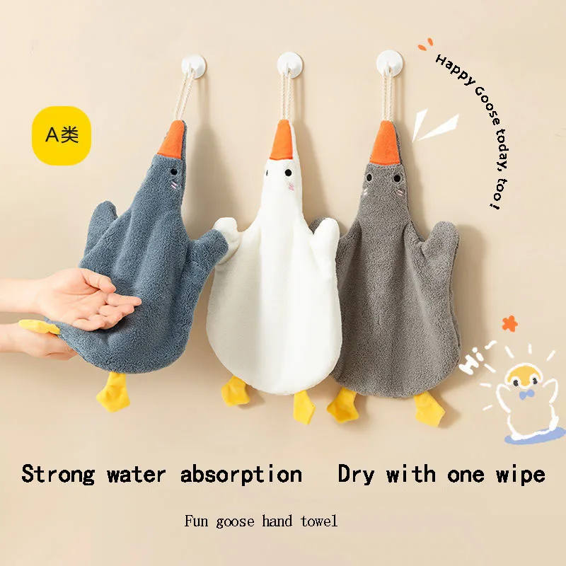 

Coral Velvet Hand Towel Hanging Handkerchief Super Absorbent Quick Drying Soft Cartoon Goose Kitchen Toilet Special