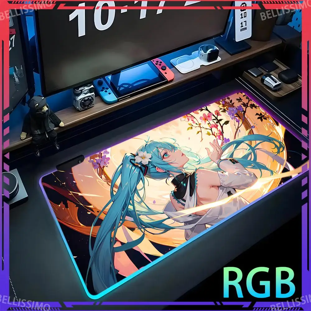 

M_miku Anime desk pad RGB Computer desk accessories Desktop protection pad Rubber non-slip pad