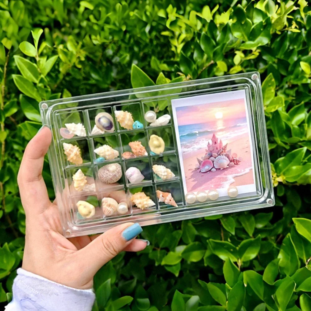 

Акриловая магнитная коробка для демонстрации ракушек с фоторамкой, 17 сеток, алмазные бусины из драгоценных камней, коллекция коробок-органайзеров для хранения