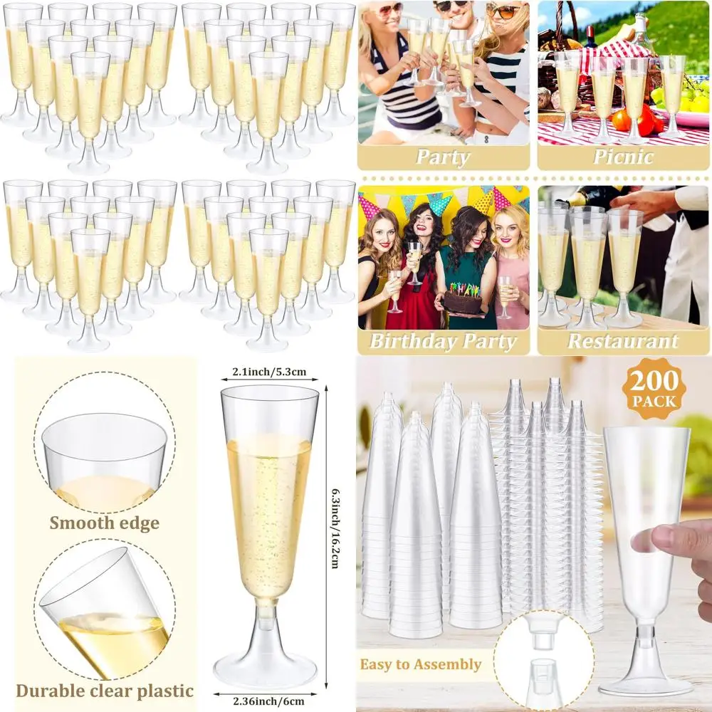 

Одноразовые пластиковые бокалы для шампанского 5 унций для свадеб и торжеств