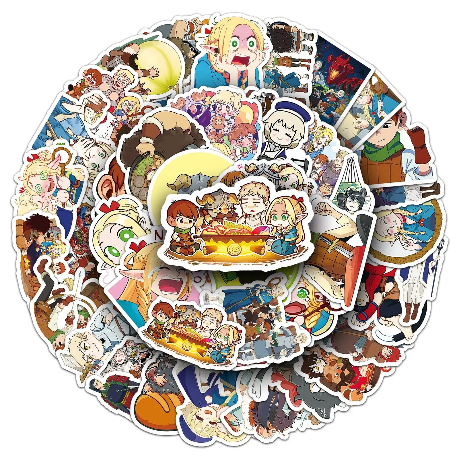 สติกเกอร์การ์ตูน Delicious in Dungeon ลายอนิเมะ 50 ชิ้น ของเล่น DIY สำหรับตกแต่งกระเป๋าเดินทาง สเก็ตบอร์ด โทรศัพท์ จักรยาน ของขวัญสำหรับเด็ก
