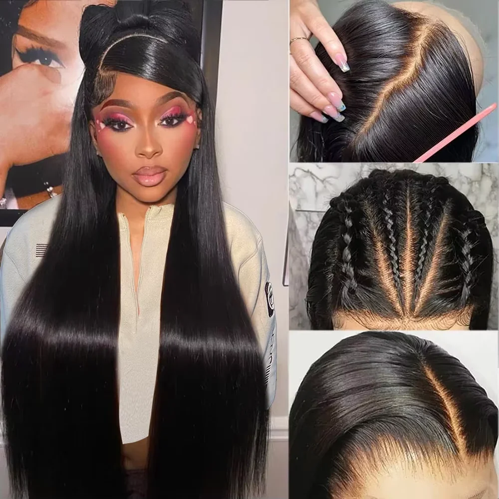 Parrucca per capelli umani frontali in pizzo 13x6 diritta di colore naturale Parrucche per capelli umani pre pizzicate nere naturali 46 pollici per donne nere