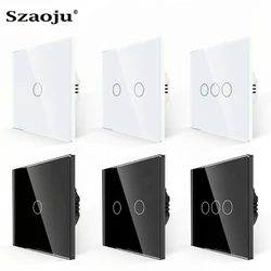 Szaoju AC110-220V Touch Switch EU Standard White Crystal Glass Panel Light sensory Switch wall lamp touch Switches LED backlight