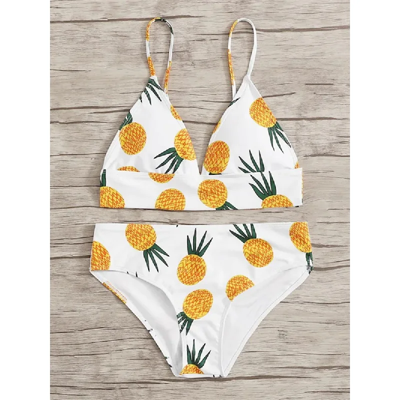 2021 Sexy High Waist Print Bikini swimwear Women Halter Push Up Bikini Swimsuit female Biquini Watermelon pineapple Beach Wear