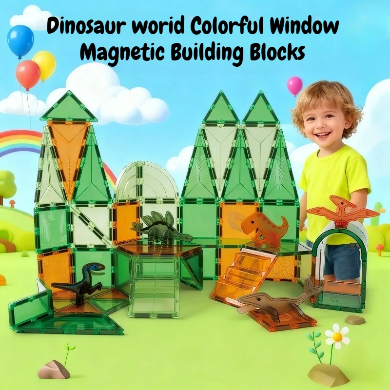 

Creative Colorful Window Magnetic Sheet Children DIY Dinosaur Worid Magnetic Building Blocks Splicing Puzzle Toy Gift For Kids