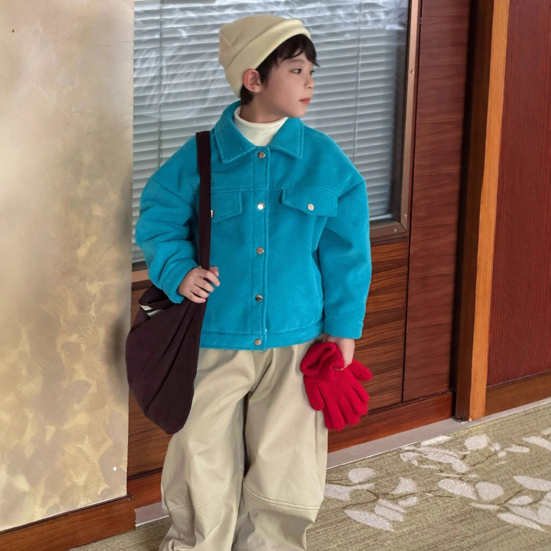 Children Clothing Boys Retro Solid Color Simple Corduroy Coat 2025 Autumn Winter New Boys Thickened and Fleece Versatile Top