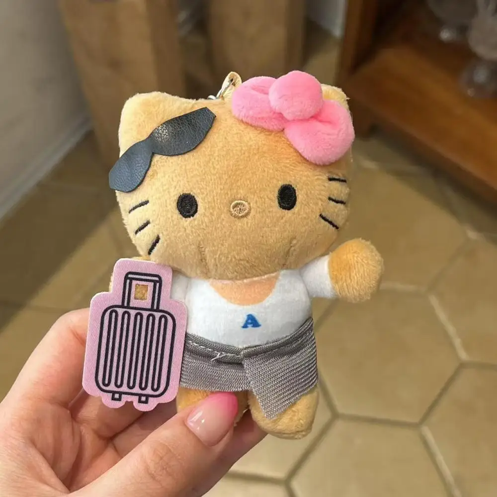 Sanrio Black luggage Kitty Plush doll Leisure vacation style Pendant keychain Children Toys Birthday gifts for boys and girls
