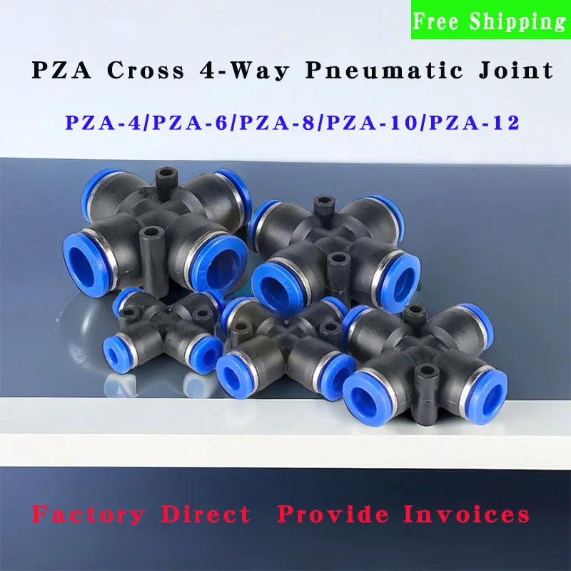 50/100/500 Pcs PZA Cross 4 Way Pneumatic Joint Hose Outer Diameter 4mm-12mm Air Fitting High Quality Pneumatic Quick Fitting