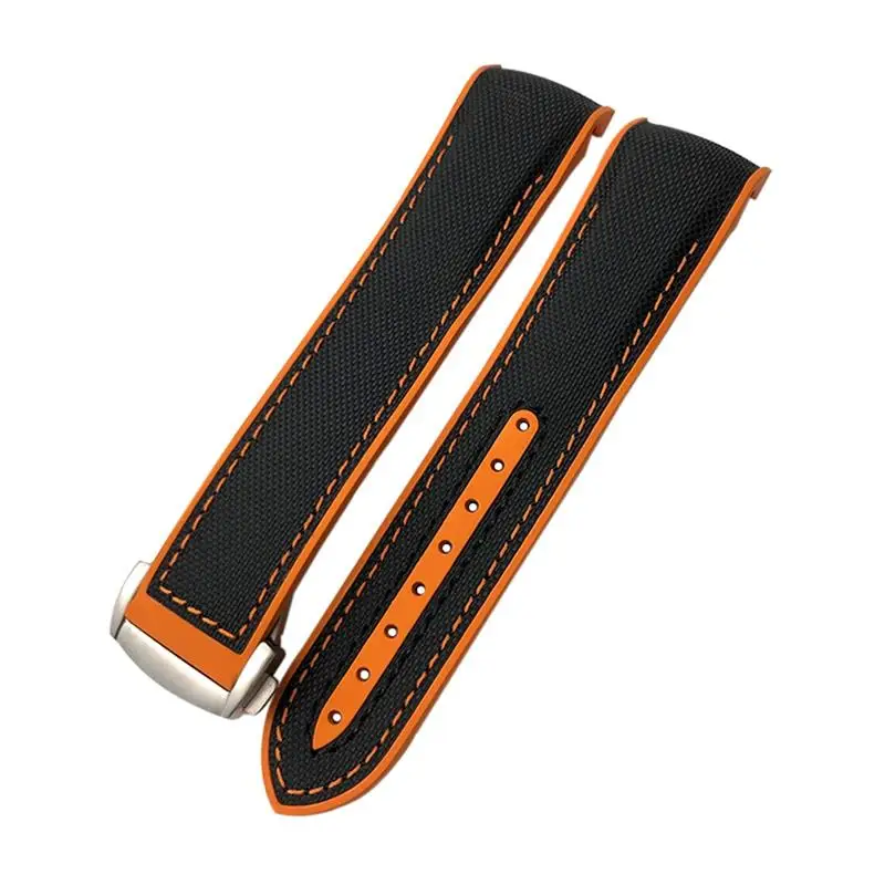 PCAVO 20mm 21mm 22mm Quality Nylon Rubber Watch Band Fit For Omega GMT Planet Ocean 600 8900 Orange Canvas Silicone Strap