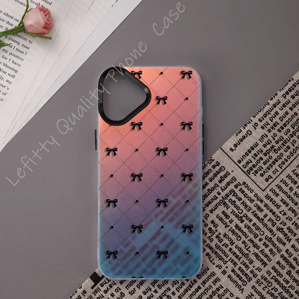 

Bow Knot Painted Cute Phone Case For IPhone 16 15 14 13 12 11 Pro Max Matte Aurora Multicolor Laser Metallic Gradient Funda
