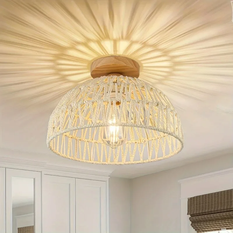 Classic Design Chandelier Hanging Lamp Ceiling Handmade Rattan Pendant Light Fixtures Weaving Home Living Bed Room Decoration