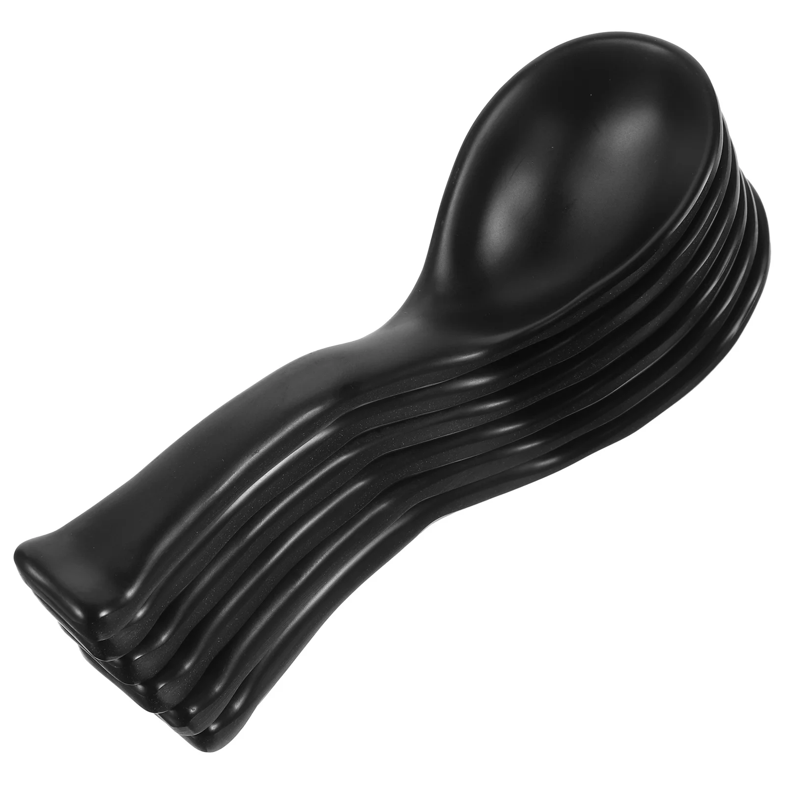 

6Pcs Plastic Soup Spoons Melamine Black Warped-Tail Frosted Tableware for Home Restaurant Camping Travel Soup Rice Kitchen