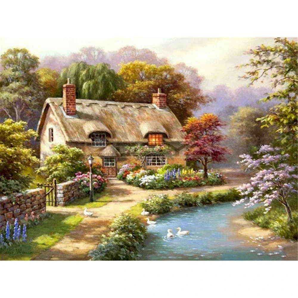 Landscape House DIY Embroidery 11CT Cross Stitch Kits Needlework Craft Set Printed Canvas Cotton Thread Home      Sell