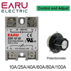 SSR-10VA SSR-25VA SSR-40VA SSR Solid State Relay Voltage Regulator AC24-380V Output+Potentiometer for PID Temperature Controller