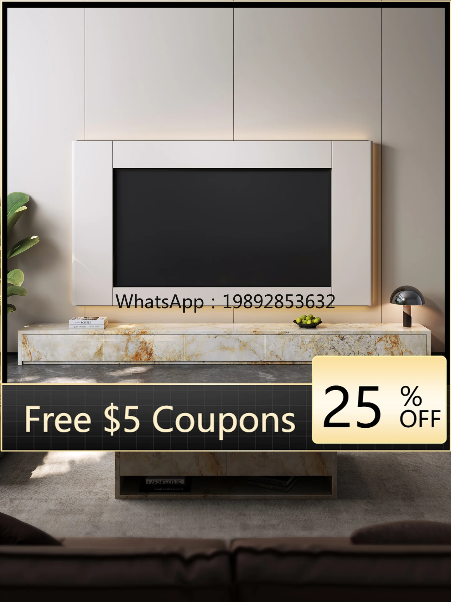 

YFYD Full Rock Slab TV Cabinet Living Room TV Stand Floor-standing Home Storage Cabinet Integrated