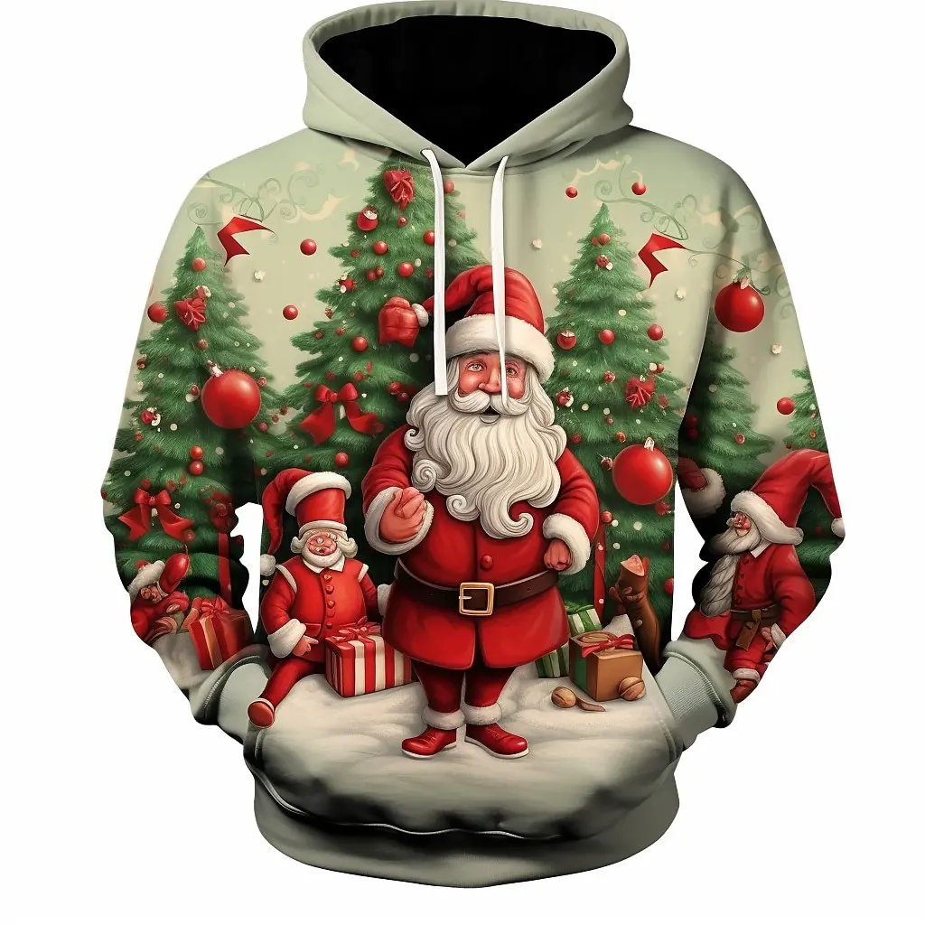 

Funny Santa Claus Print Men's Hoodies Autumn and Winter New Oversized Sweatshirts Fashion 3D Christmas Top Unisex X'mas Clothing