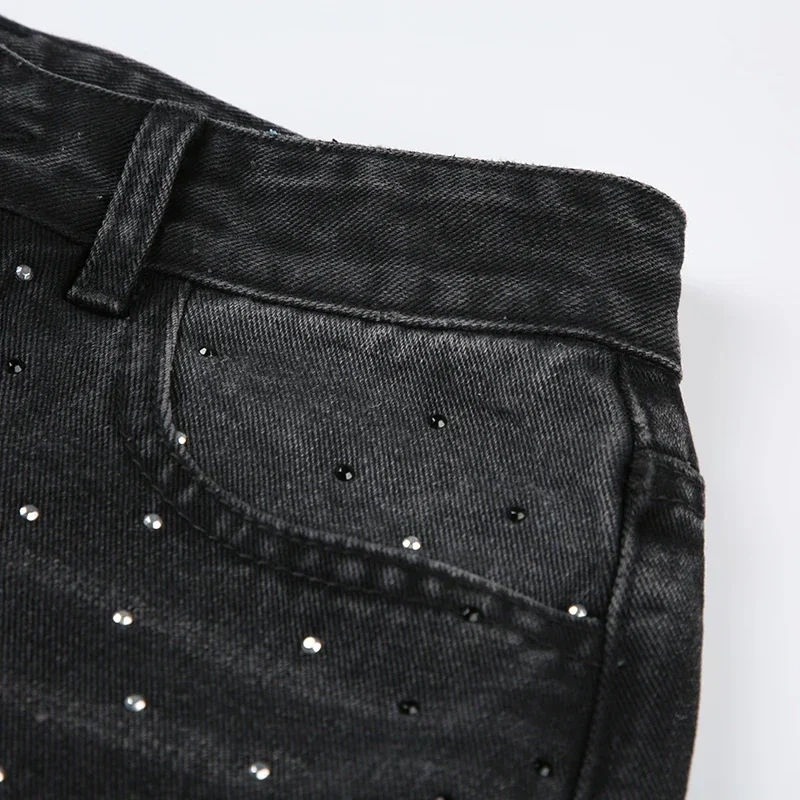 Jeans Berlian Imitasi Pakaian Jalanan Antik Wanita 2025 Celana Panjang Denim Kaki Lebar Longgar Pinggang Tinggi Musim Gugur Celana Kargo Harajuku Grunge