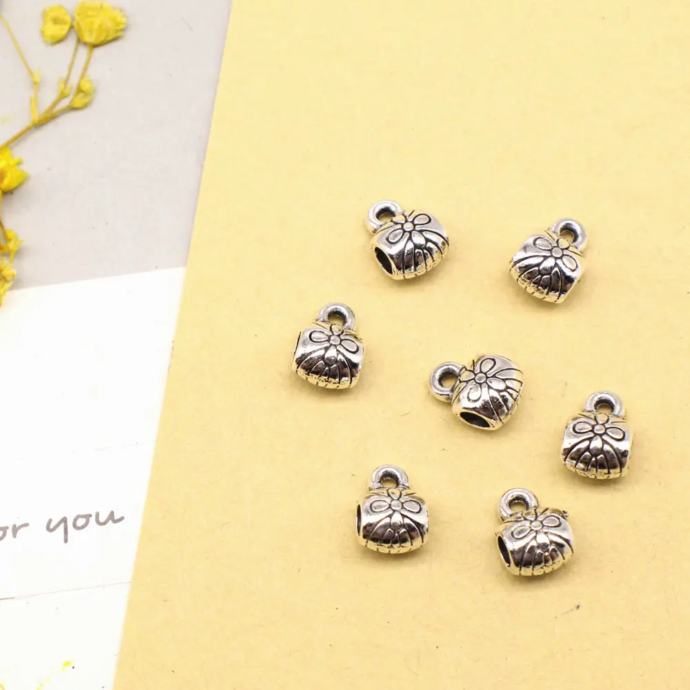 30pcs 6x9mm Scarf Buckle Bead Caps Pendants For Earrings Home Decor Crafts Party Jewelry Antique Silver Color