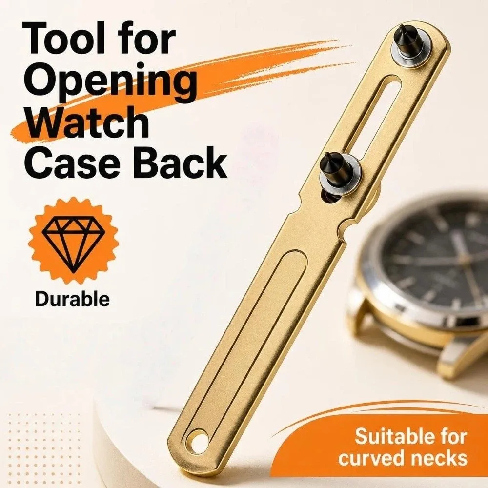 Professional Two‑Prong Watch Back Opener Golden Adjustable Watch Case Remover Metal Durable Watch Case Opener Watch Repair