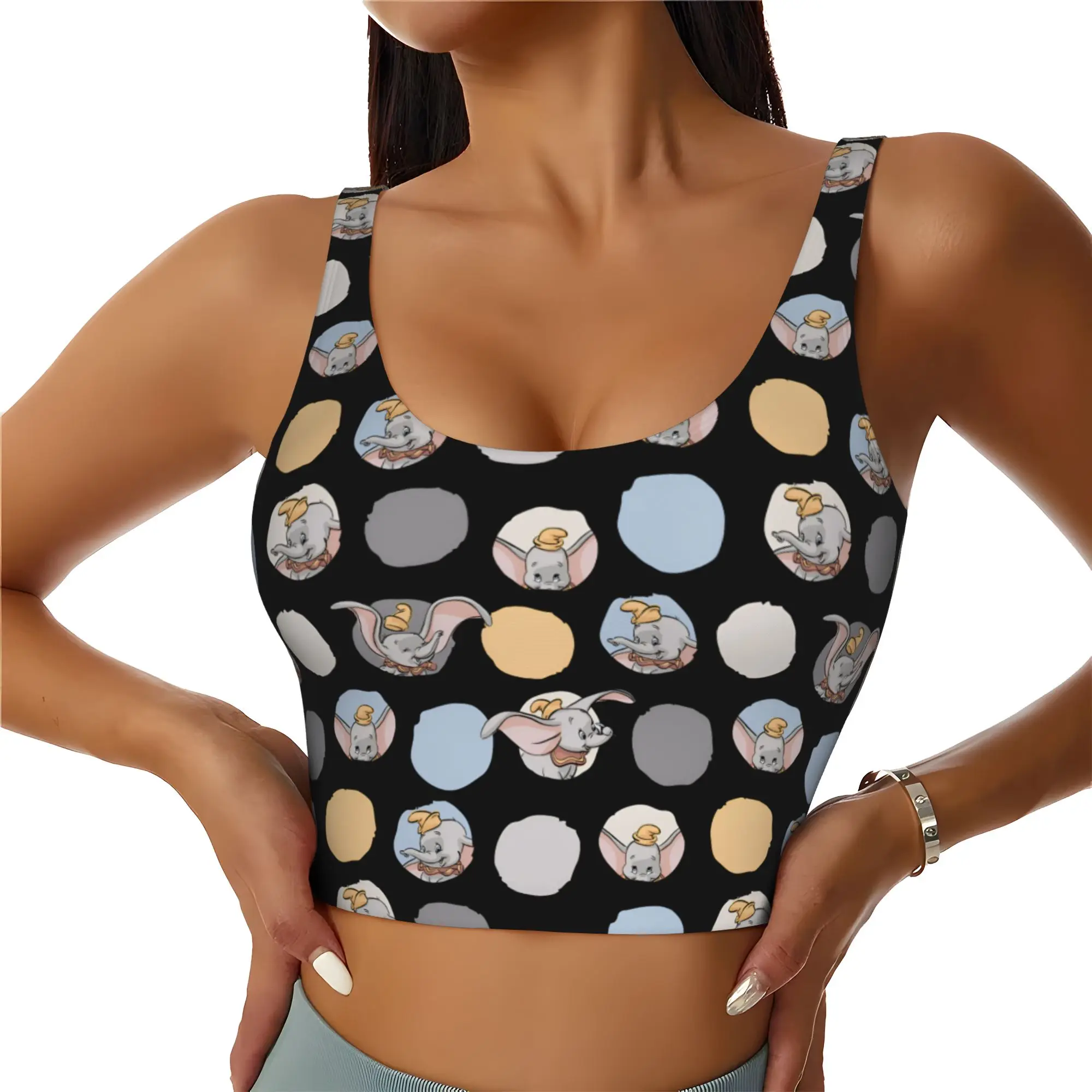 Custom D-Dumboes Workout Crop Tank Tops Women Anime Elephant Running Sports Bras