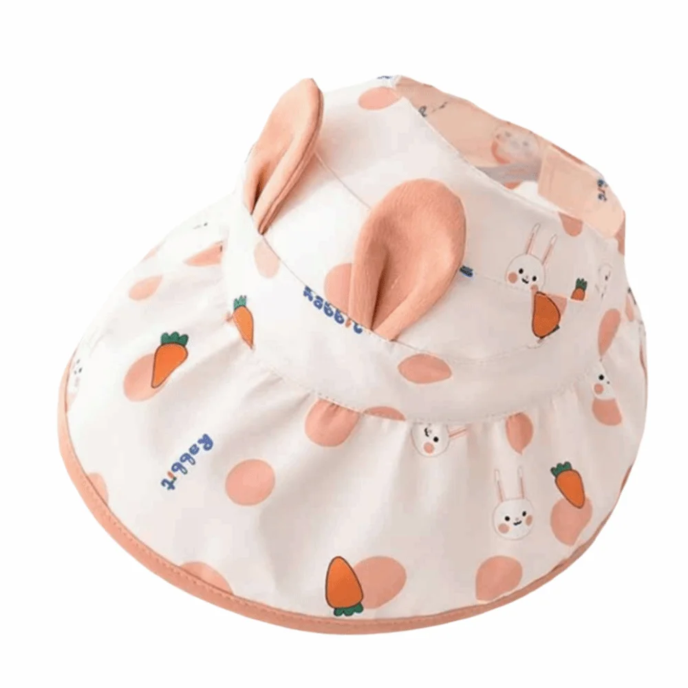 

Bunny Ears Children's Sun Hat Cartoon Print Polyester Toddler Sunshade Cap Foldable Empty Top Cute UV Sun Hat Summer Outdoor