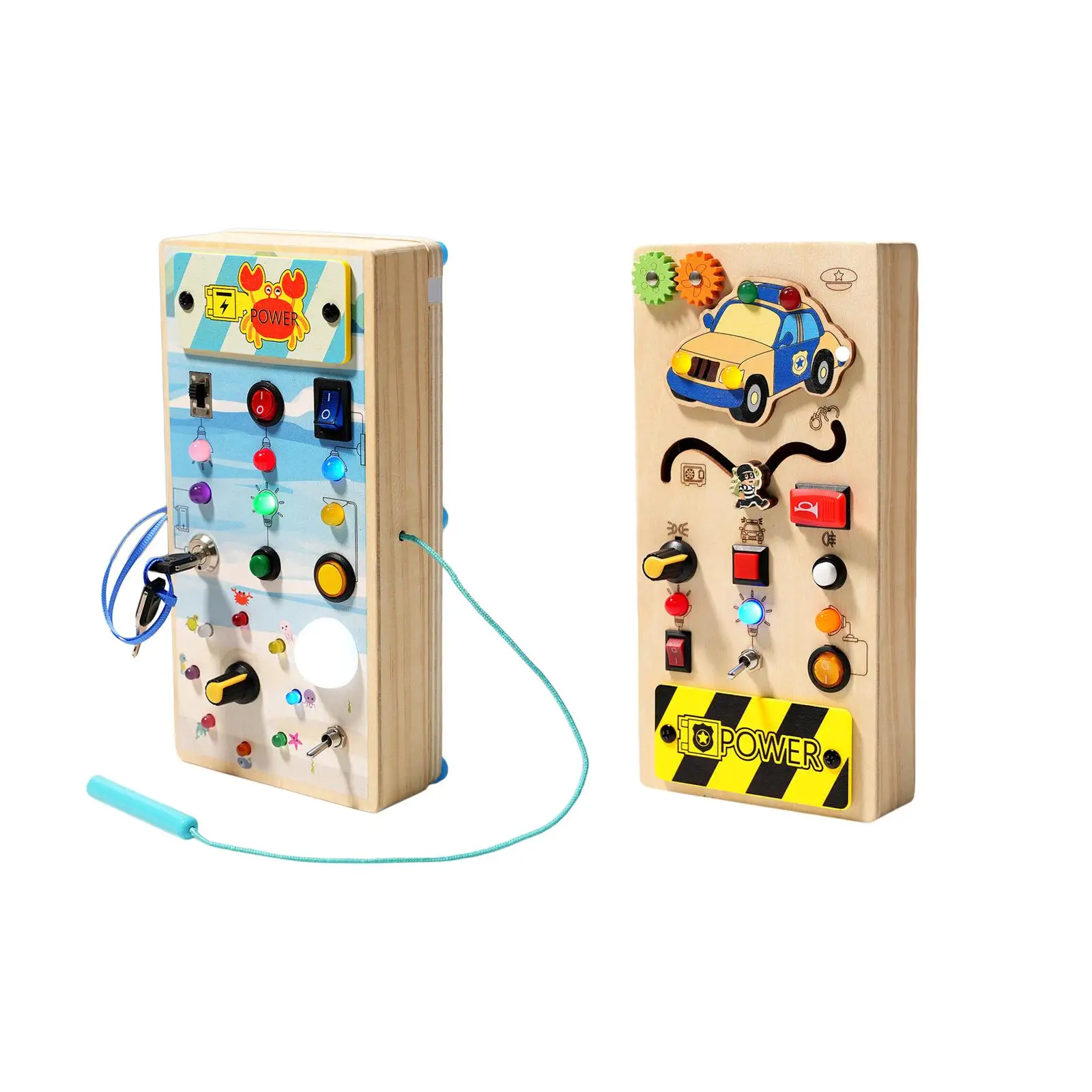 

Lights Switch Busy Board Toys with Buttons Preschool Activities for 1+ Year Old Kids Children Wooden Toy Sensory Toys Travel Toy