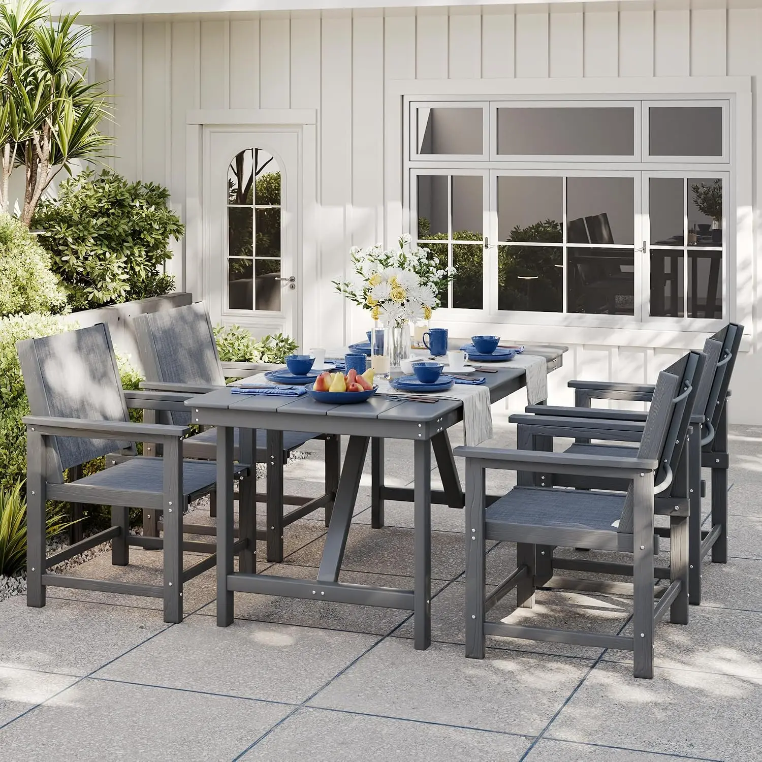 5 Piece HDPE Outdoor Furniture Patio Dining Set, All-Weather Table and Chair Sets with Umbrella Hole Outdoor Dining, Customized