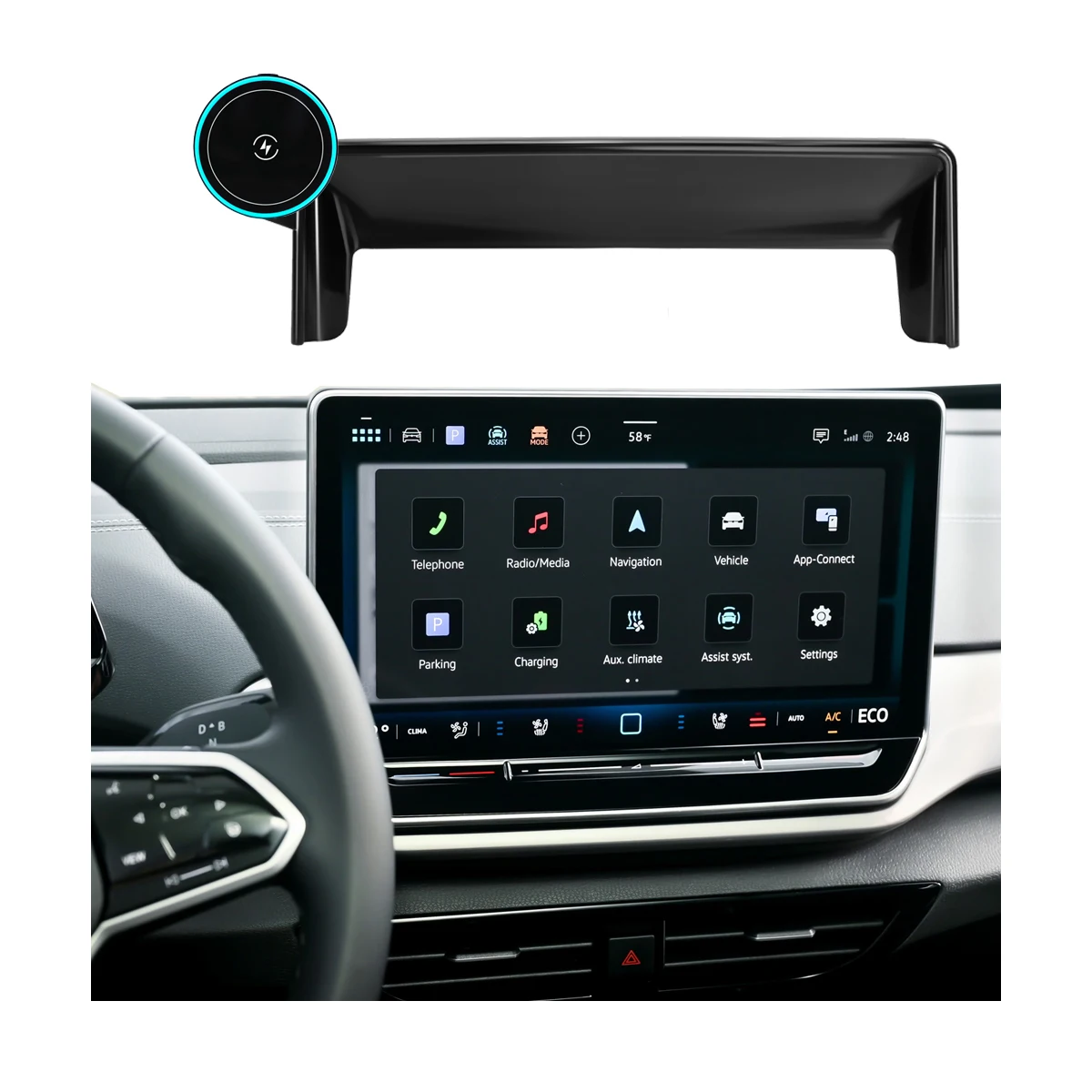 Soporte para Teléfono con Clip Fijo para Pantalla y Cargador Inalámbrico, Diseñado a Medida para VW ID4 ID.4 2025 2026 ID.3 GTX Formentor
