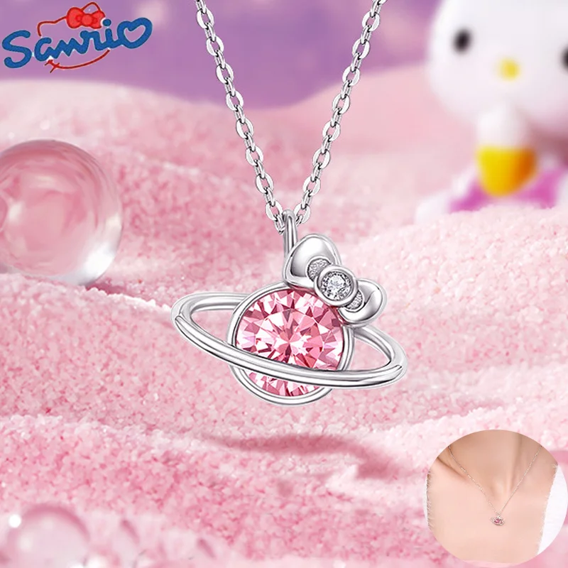 Sanrio Hello Kitty Necklace Creative Pink Planet Pendant Sweet Girl Couple Simple Personality Collarbone Chain Birthday Gifts