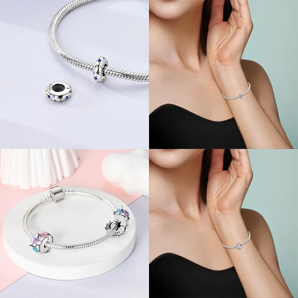 Silver-Plated Blue Butterfly Charms Beads Fit Original Bracelet Bag Keychain Earring Charms Beads Pendant Diy Women Jewelry Gift