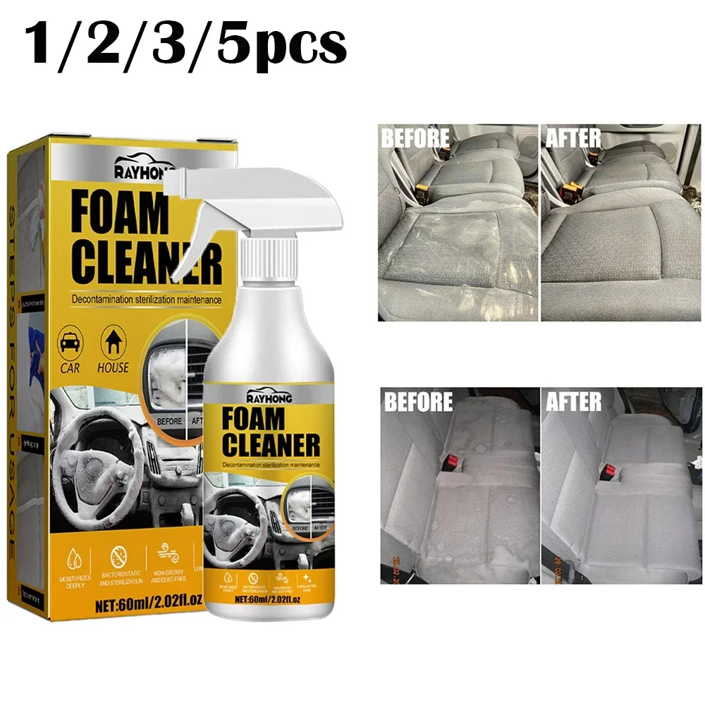 1-5pcs 60ML Multi-Purpose Foam Cleaner Leather Clean Wash Car Interior Home Cleaning Tool Maintenance Surface Spray Foam Cleaner