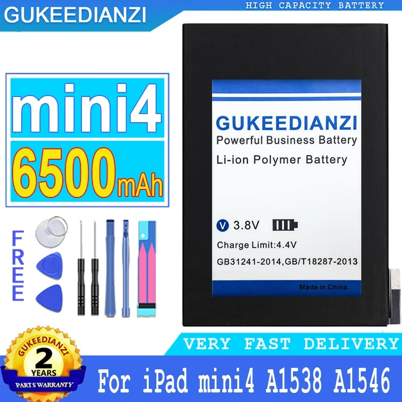 

GUKEEDIANZI Battery for Apple iPad Mini 4, 6500mAh, Replacement Battery with Free Tools, Mini4, Mini4, A1538, A1546, A1550